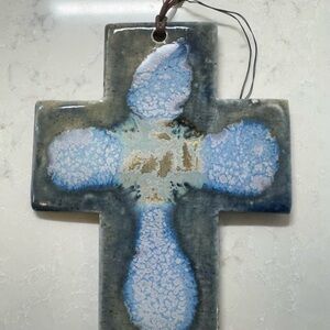 Ceramic Cross Wall Art in Blue and Gray